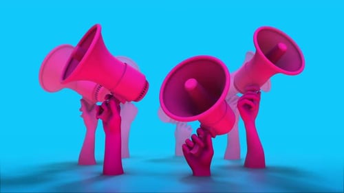 A Circle Of Hands Holding Megaphones