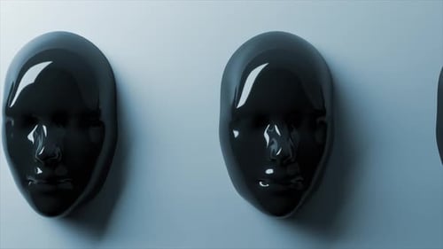 Minimalist Glossy Black Human Faces Panning Animation
