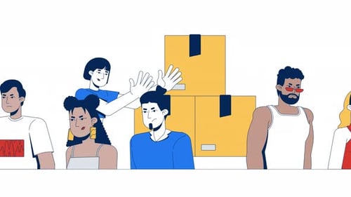 Diverse People Team Stacking Delivery Boxes Flat Design Animation