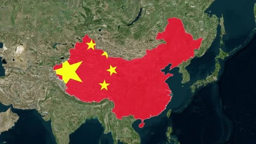 China Map Zoom with Flag Reveal Animation