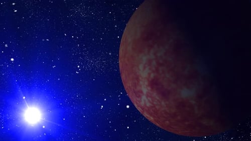 Glowing Star and Planet Approaching in Deep Space