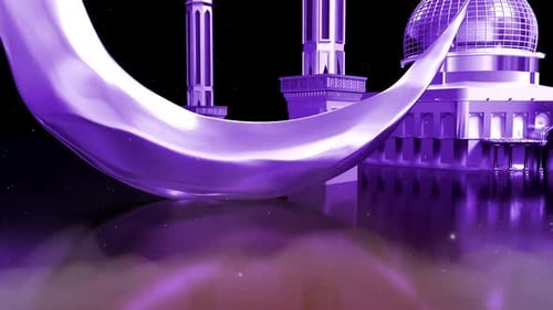 3D Eid Celebration Text Reveal with Mosque and Crescent Moon