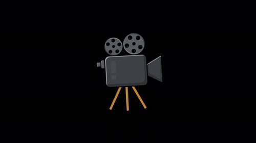 Animated Film Camera Icon with Spinning Reels