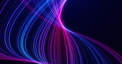 Abstract waves from lines and dots of particles of glowing swirling futuristic hi-tech