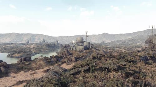 Remote Landscape Showcasing a Communication Facility on Rocky Terrain