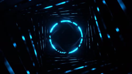 Blue Fantastic Space With Round Shining Neon Portal Background Vj Loop In 4K