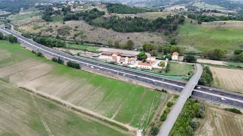 Aerial View of Asphalt Road with the Rural Area on Both Sides the Intercity Highway Was Established