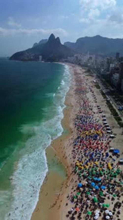 Vertical Flyover of Busy Ipanema Beach