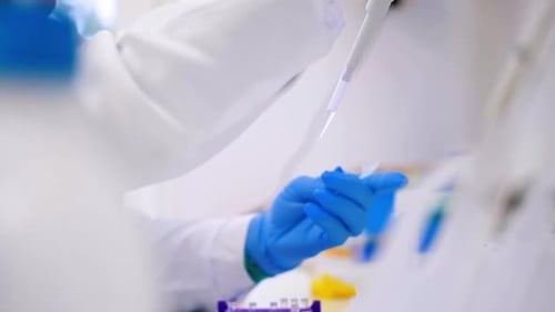 Scientist Working with Pipette in a Laboratory Setting
