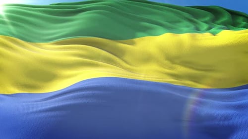 Gabon National Flag Waving Loop in Bright Sunlight