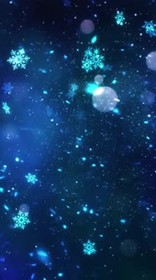 Winter Background of Falling Blue Snowflakes and Particles Loop