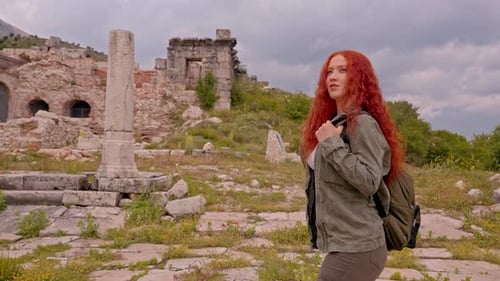 Woman Exploring Sagalassos Ancient City and Stone Ruins
