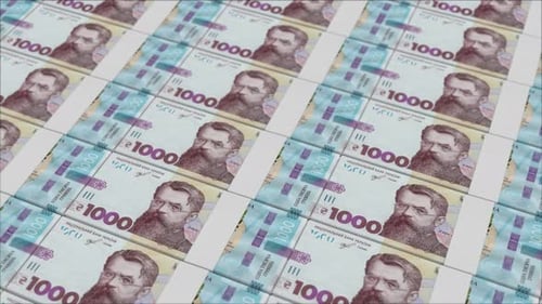 1000 UKRAINIAN HRYVNIA banknotes printed by a money press