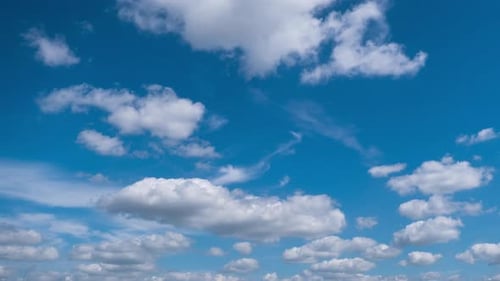 Timelapse of Soft White Cumulus Clouds Move in the Blue Sky