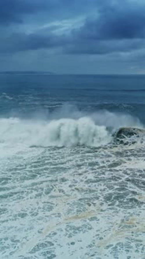 Aerial view on big waves Atlantic ocean at storm