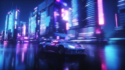 Cyber Punk City And Sci Fi Car Loop