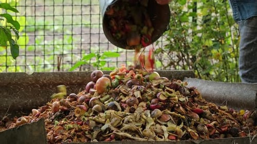 Reciclaje de biorresiduos. Contenedor de abono con residuos orgánicos. Contenedor de compostaje de residuos de alimentos biológicos