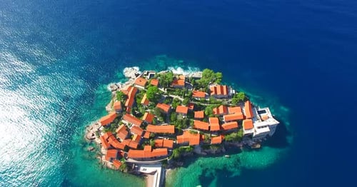 Aerial view of Sveti Stefan island. Sveti Stefan island Montenegro