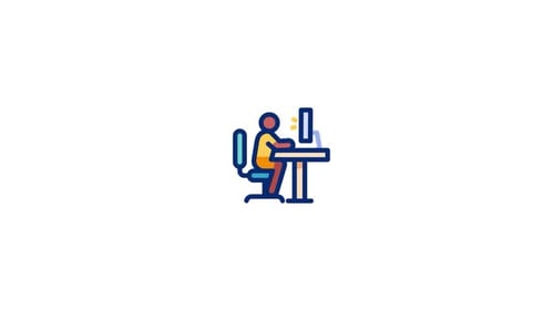 Animated Flat Design Icon of Person Working at Computer