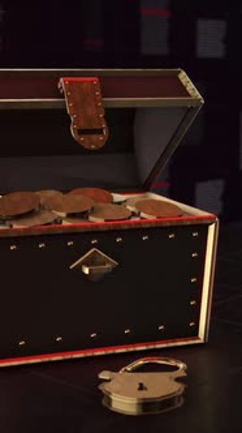 Gold Treasure Chest with Rising Stock Market Arrow Vertical Video