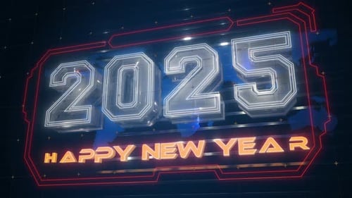 Futuristic 2025 Happy New Year Title Animation with Digital Map