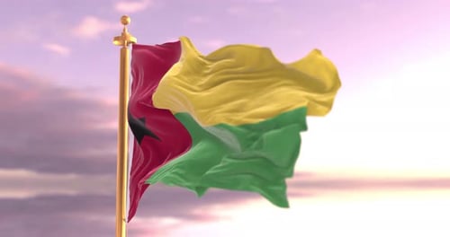 Guinea-Bissau National Flag Waving Loop in Sky