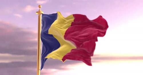 Dynamic Waving Flag of Romania on Flagpole