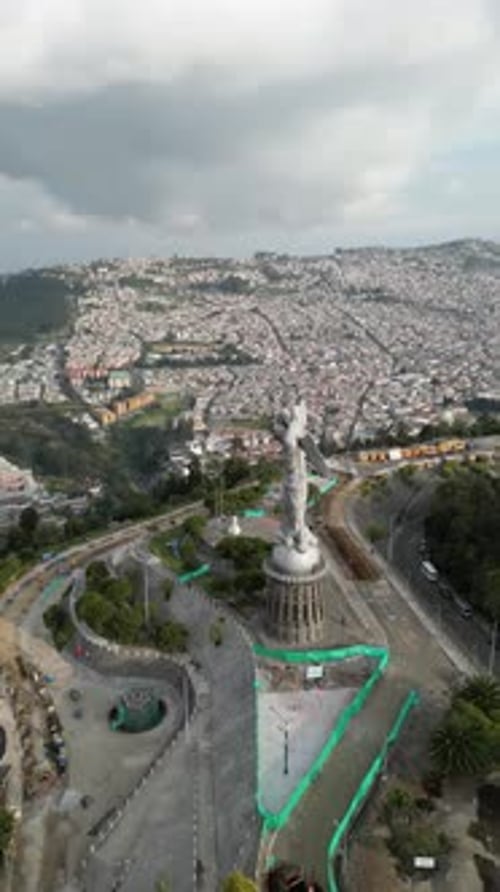 Loma The Winged Virgin Mary Statue Quito Ecuador Drone Aerial View