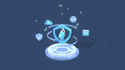 Cybersicherheitsanimation mit digitalem Vorhängeschloss und Schild für den Datenschutz