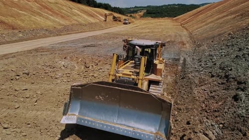 Crawler Bulldozer On Dirt Road