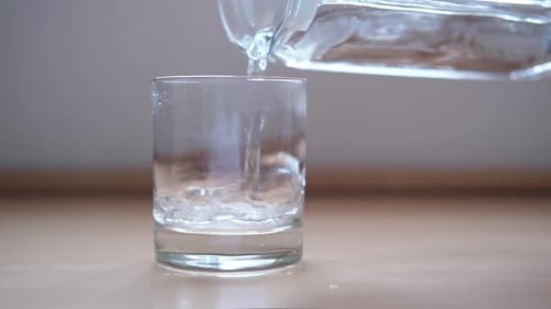 Pure Water Poured Into Glass Closeup