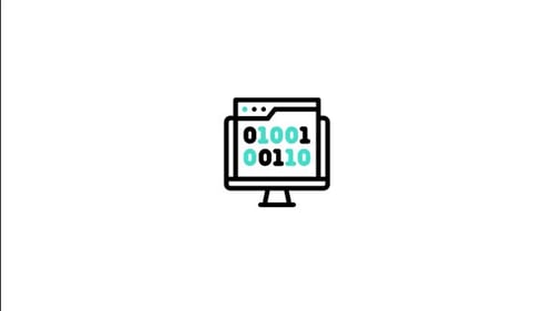 Animated Monitor Icon with Binary Code Data Flow