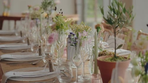 Wedding Table Setting with Flowers and Elegant Decor