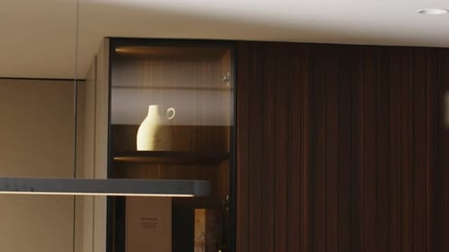 Interior Kitchen Space with Cabinets and Vase