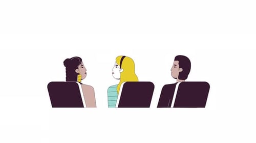 Flat Design Animation of People Sitting and Turning Heads