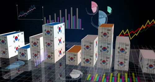South Korea export cargo containers with charts and diagrams