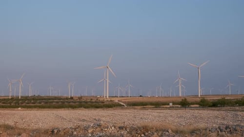 Wind turbines at the wind farm in Zaragoza, Spain. Alternative energy sources.