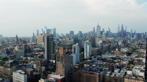 Aerial View of Manhattan's Skyscrapers and Iconic NYC Landmarks During Late Afternoon