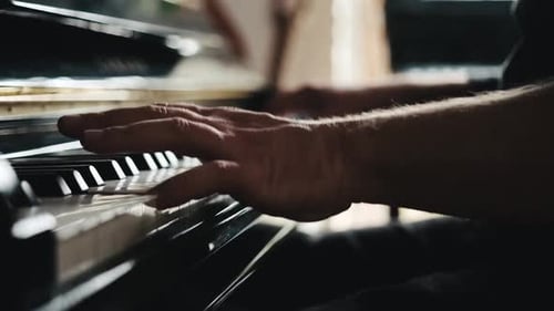 Man Playing Piano Keys, Close Up