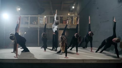 Yoga Group Doing Side Plank Position in Studio