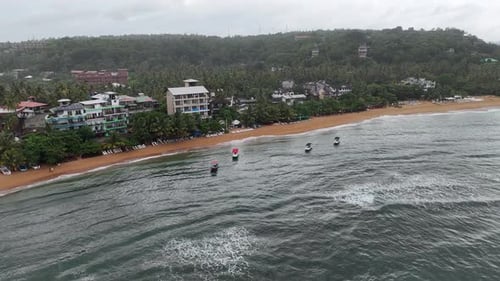 Aerial View of Unawatuna Beach with Fishing Boats Sri Lanka