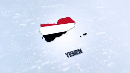 Digital 3D Yemen Map with Flag and Floating Country Name Display