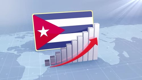 Cuba Flag With Increasing Bar Chart Graph And Arrow Red