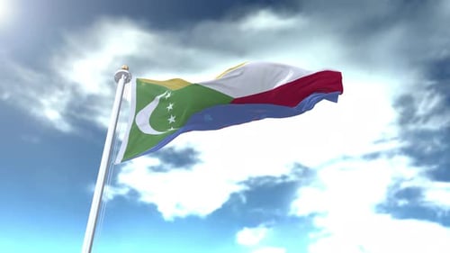 Animated Comoros National Flag Waving in the Wind