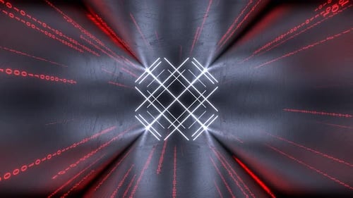 Red And White Digital Tunnel Data Flow Microchips Cyber Space Background Vj Loop In 4K