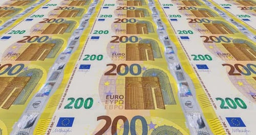 Repeating Pattern of Yellow Two Hundred Euro Notes