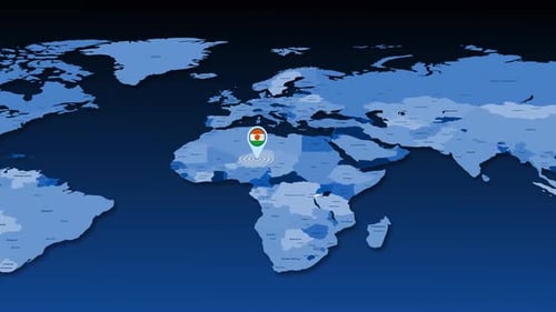 Animated World Map Location Pin on Niger Flag