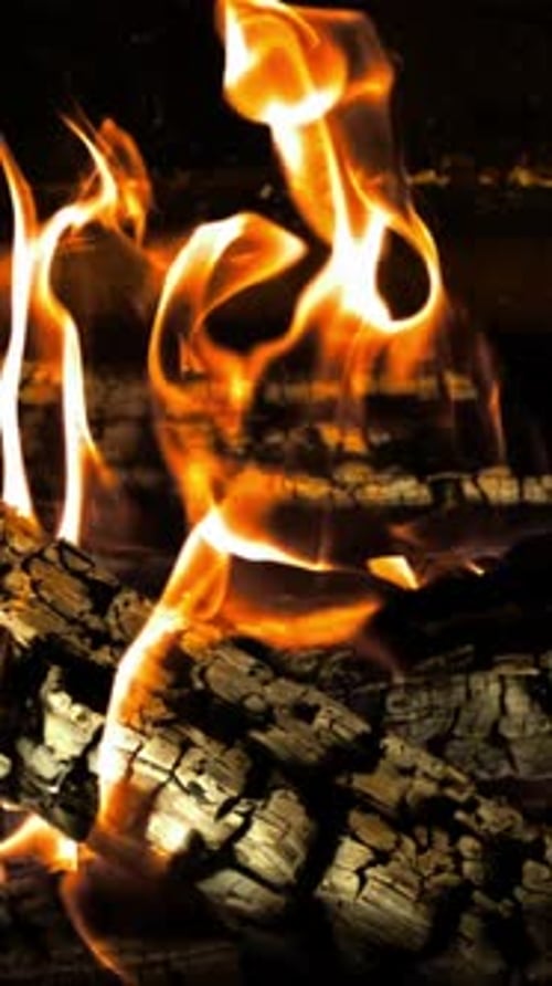 Firewood Burns in the Fireplace with Bright Flames Filmed on a Highspeed Camera at 1000 Fps