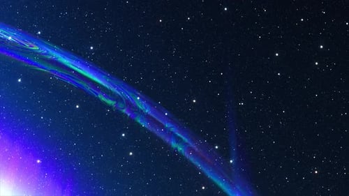 Concept abstrait Une grande bulle transparente scintille avec des couleurs arc-en-ciel sur un fond d'espace sombre