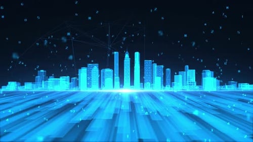 4K Blue Digital Technology Particle City Background